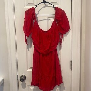Red off the shoulder dress